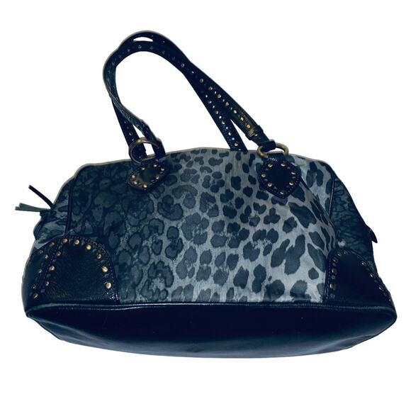 Moschino Cheap & Chic Gray Black Leopard Leather Studded Multicolor Nylon Bag - Picture 5 of 10